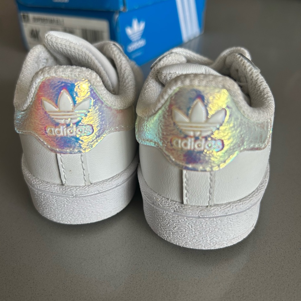 Adidas superstar iridescent white baby sneakers shoes NEW